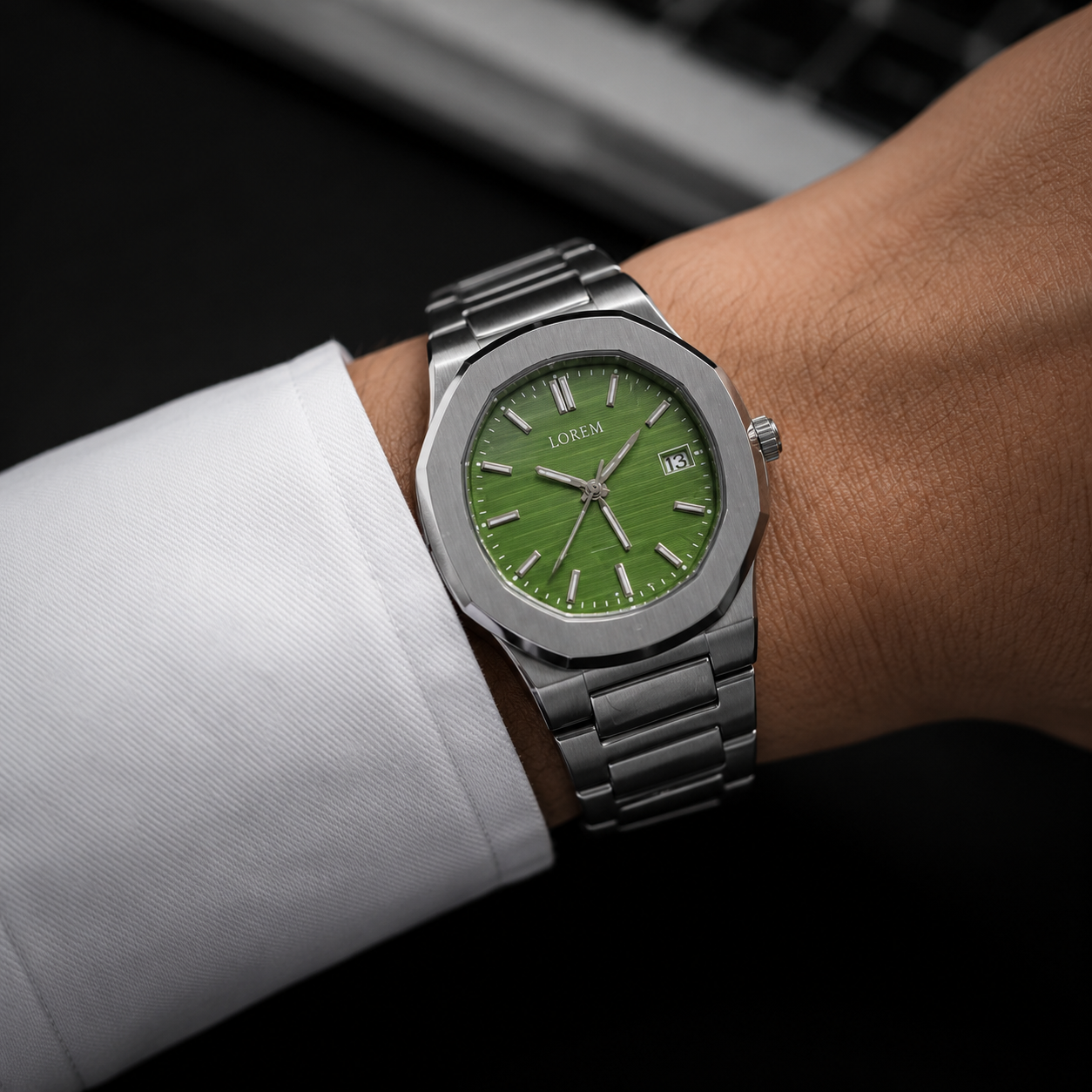 Men's Emerald Steel Square Dial Classic Watch