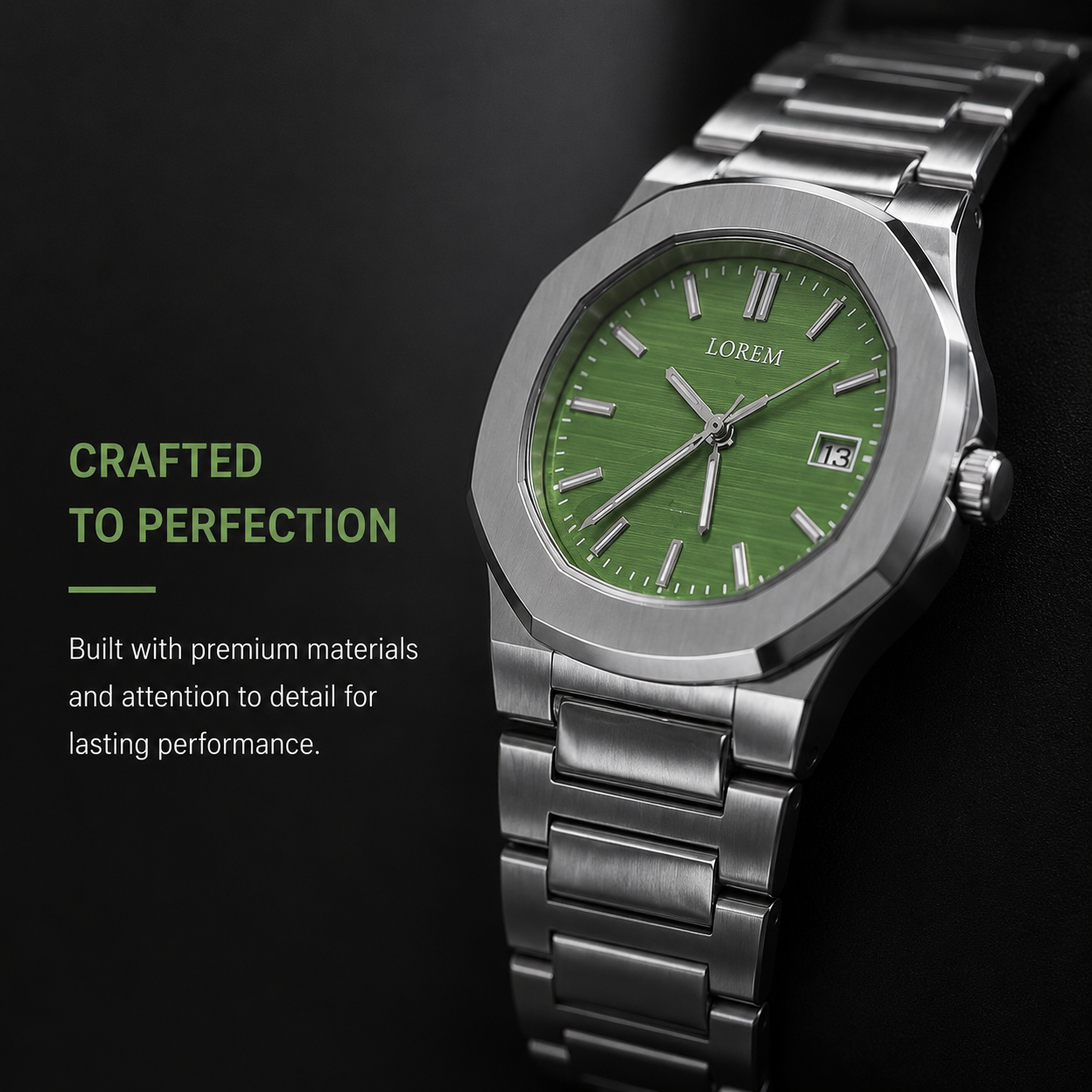 Men's Emerald Steel Square Dial Classic Watch