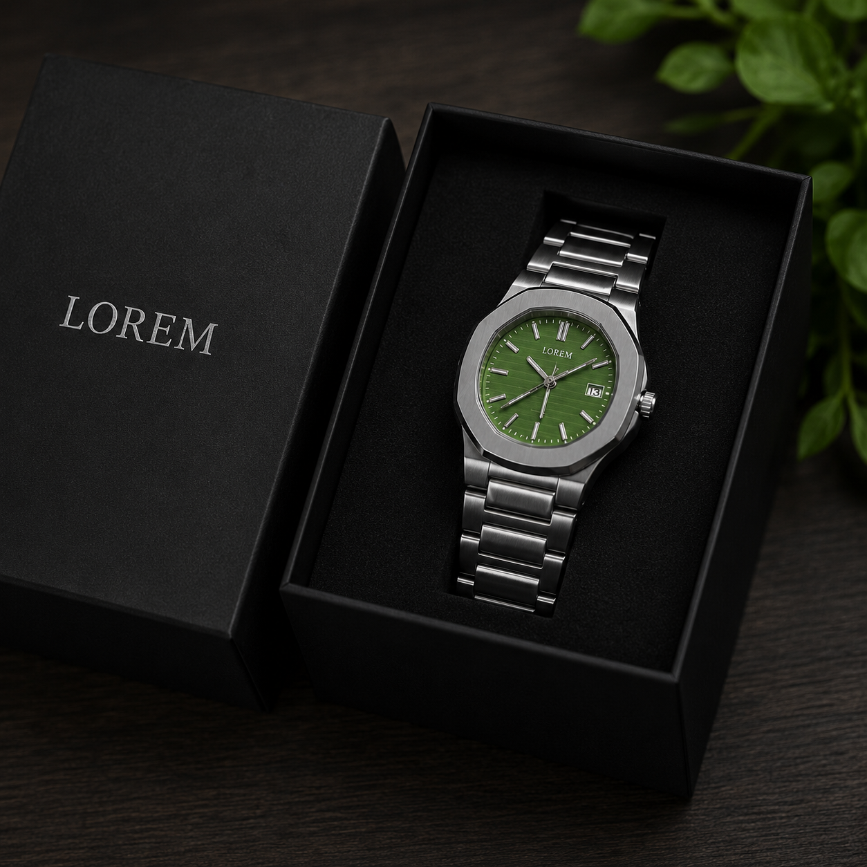 Men's Emerald Steel Square Dial Classic Watch